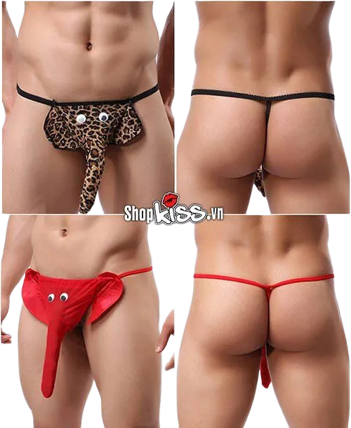 Men’s Sexy Cotton Kinky Elephant Thong Underwear in Red Black