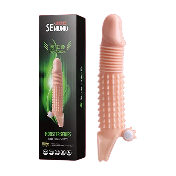 Monster Textured Vibrating Condom Gummy Sleeve with Nubs