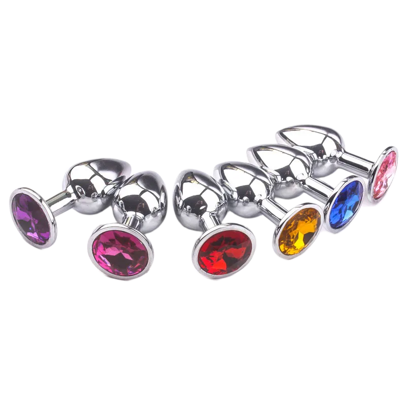 OEM Inox Anal Plug With Colorful Gems Stylish Couples Toy