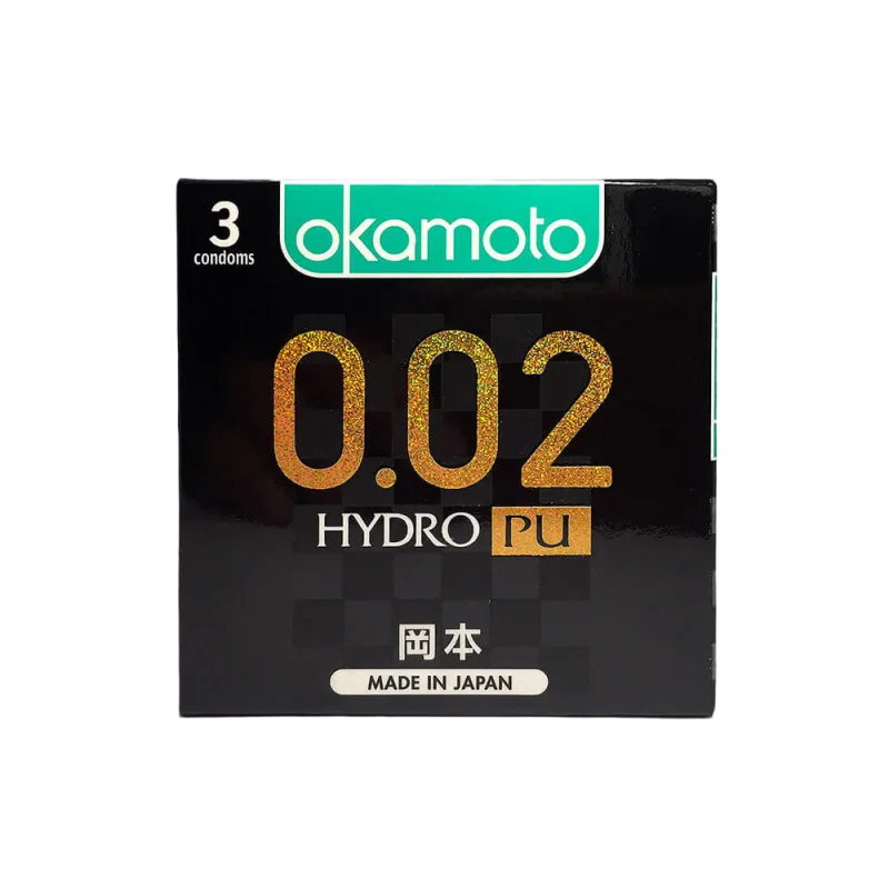 Okamoto 0.02 Hydro PU Ultra-Thin Condom – 3-Pack for Natural Feel