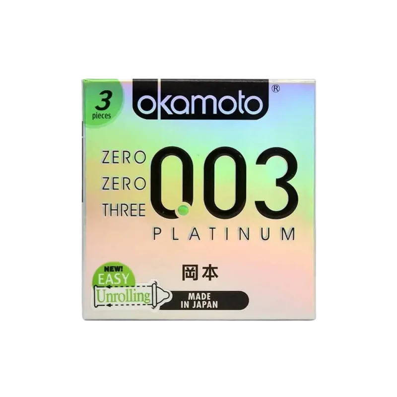 Okamoto 0.03 Platinum Ultra Thin Scentless Condoms Pack of 3