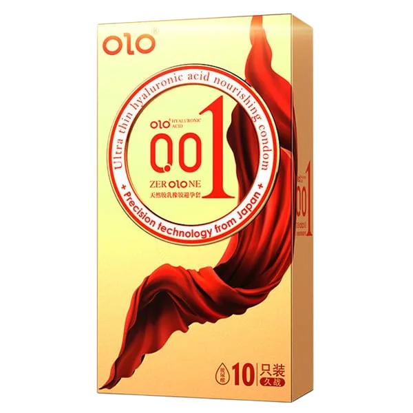 OLO Red Thin 001 Square Gold Ultra Thin Ribbed Condom