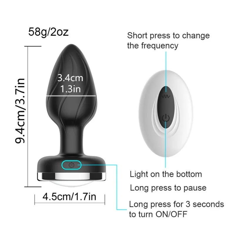 LED Remote Anal Plug 12 Modes Silicone Toy — photo 6
