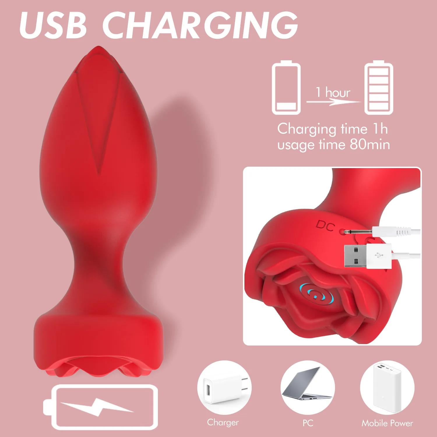 Rose-Shaped Powerful Remote Control Vibrating Anal Plug — photo 6