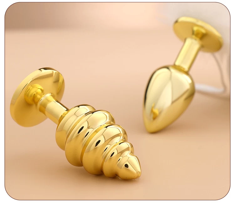 Gold Spiral Stainless Steel Anal Plug Set 3 Sizes Elegant Design — photo 7