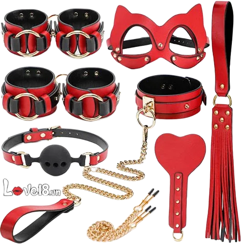 Premium 8-Piece BDSM Leather Kit Couples Bondage Restraints Set