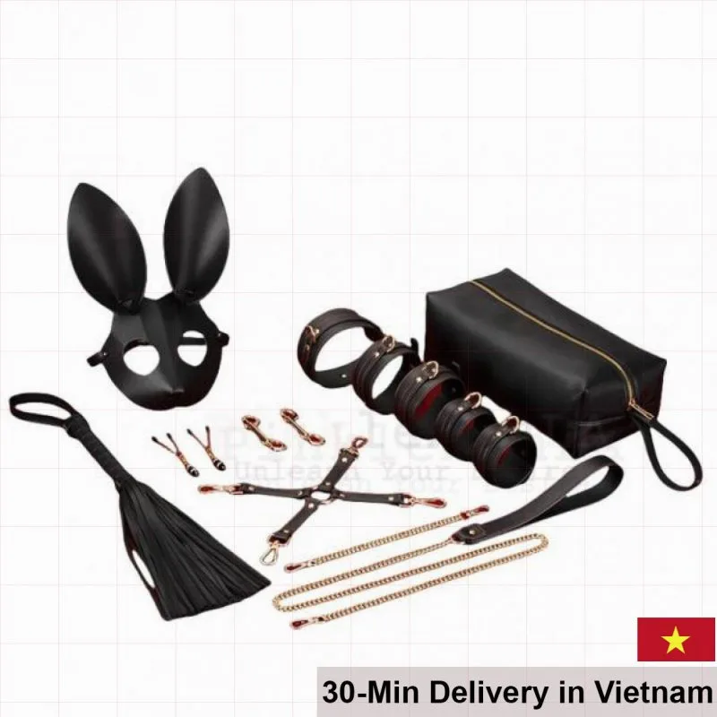 Premium BDSM Leather Cosplay Set with Bunny Mask for Couples
