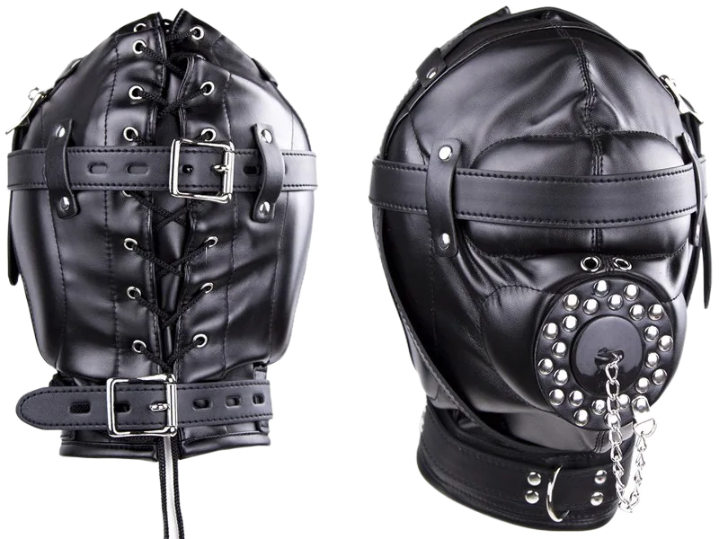 Premium Hood Sex Mask Black Leather Boosts Erotic Feeling