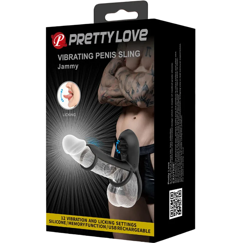Prettylove Penis Sling Vibrating Tongue Licking Ring