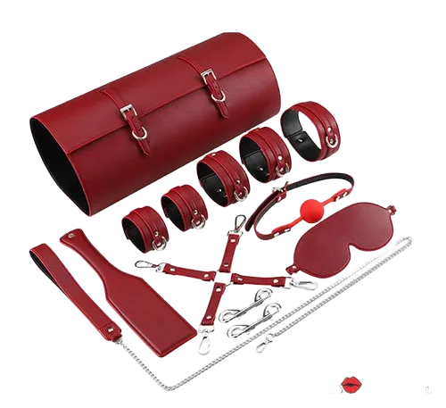 PU Leather BDSM Kit Red Black Bondage Restraint Set