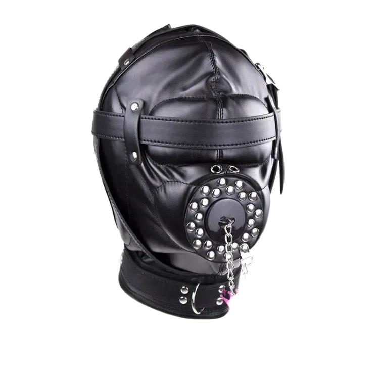 PU Leather BDSM Open Mouth Hood Detachable Mute Restraint