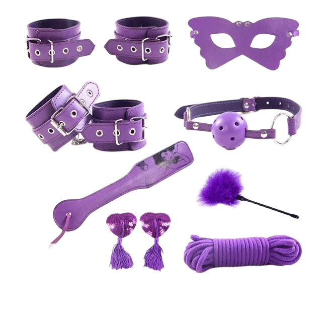 Purple 8-Piece High-End Bedroom BDSM Bondage Toy Set for Couples