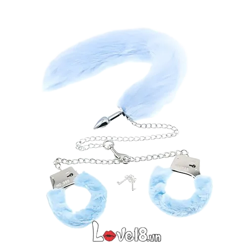 QT95 BDSM Fur Tail Handcuff Set Double Bondage Pleasure Kit
