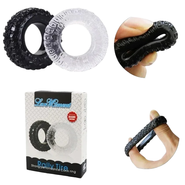 Rally Tire Double Cock Ring Silicone Male Delay Enhancer Set