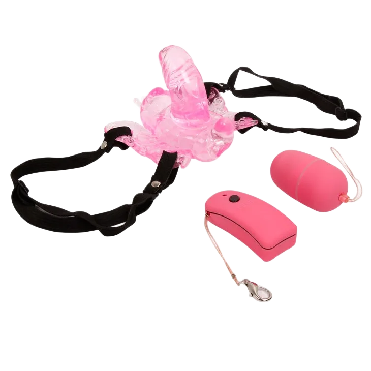 Remote Control Strap-On Vibrating Butterfly Dildo Silicone Safe