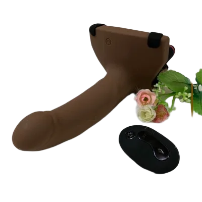 Remote vibrating hollow strap-on silicone male couples delay toy
