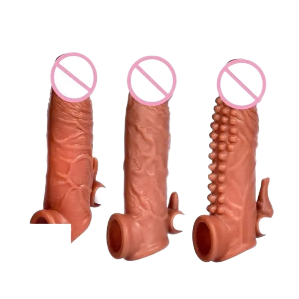 Ribbed Vibrating Strap-On Condom Delay Enhance Pleasure