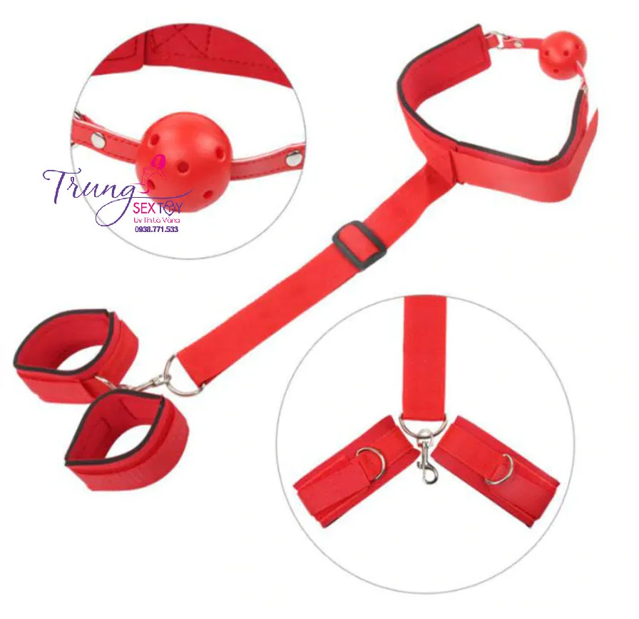 BDSM Set Handcuffs Mouth Gag Adjustable Leather — photo 2