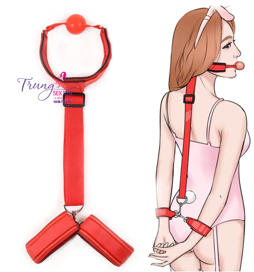 BDSM Set Handcuffs Mouth Gag Adjustable Leather — photo 5