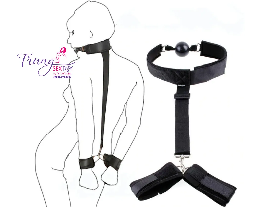 BDSM Set Handcuffs Mouth Gag Adjustable Leather — photo 6