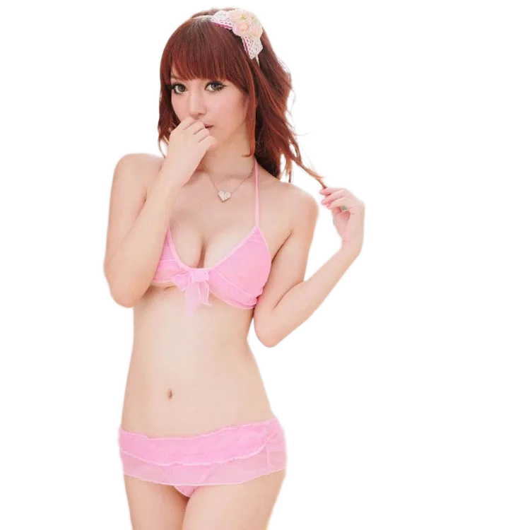 Sexy Pink Sheer 3-Piece Lingerie Set Stretchy Elegant