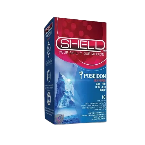 Shell Poseidon Mint Ribbed Condom 10pcs Ultra-Thin Long-Lasting
