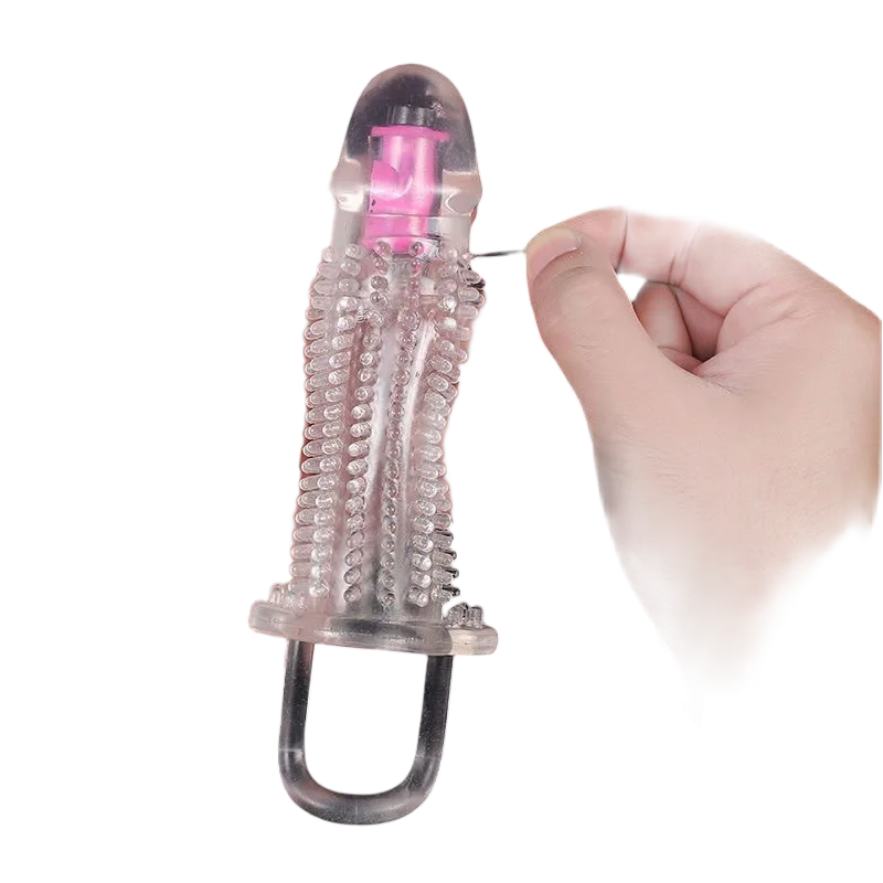 Silicone Ribbed Vibrating Condom with Strap Comfortable Fit