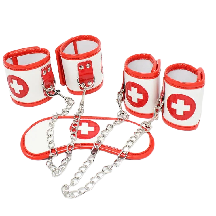SM Nurse Costume BDSM Couples Play PU Leather Chains