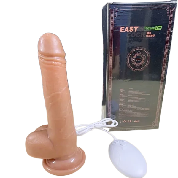 Small heated vibrating silicone dildo with remote control