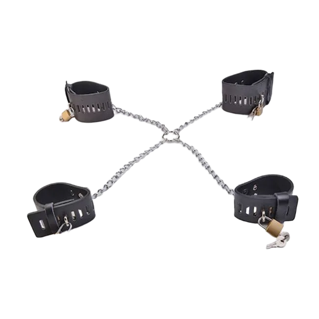Soft Leather Wrist Ankle Restraints with Steel Chain for Couples