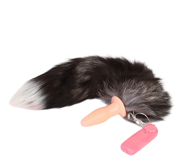 Soft Silicone Fox Tail Anal Plug with Remote Vibration