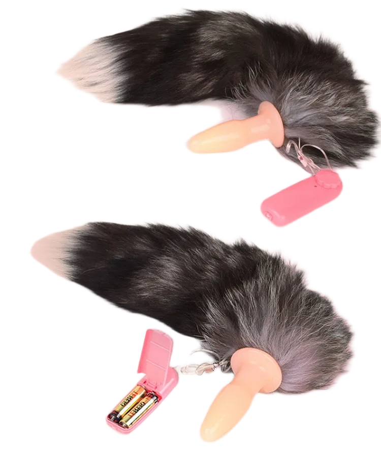 Soft Silicone Fox Tail Anal Plug with Vibration HM05F