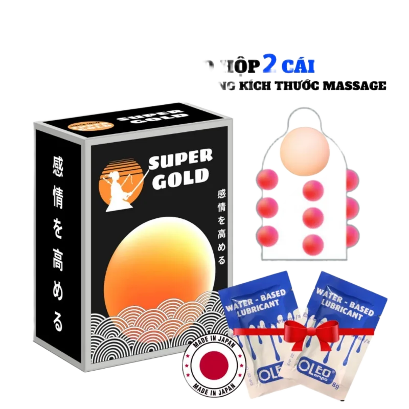 Super Gold 1cm Enlarged Studded Condom 2 Lubricants