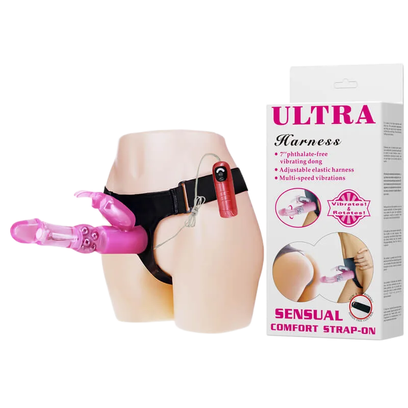 Ultra Harness Strap-On with Rotating Vibrations and Remote