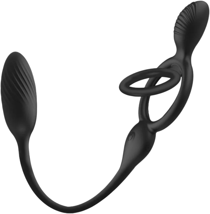 USB Rechargeable Silicone Penis Ring with Remote Anus Stimulator