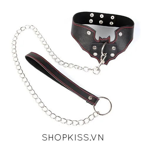 Batman Leather BDSM Collar with Chains for Role Play — photo 2