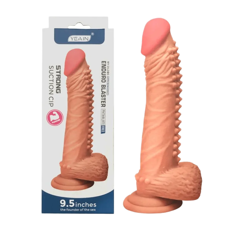 Yeain 9.5” Suction Cup Textured Solid Silicone Dildo