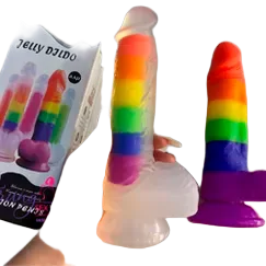 Yeain Soft Rainbow Silicone Sucker Dildo 19.5cm